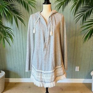 DEMOCRACY Gray Hoodie Cardigan with Tassels & Crochet Trim - Size M